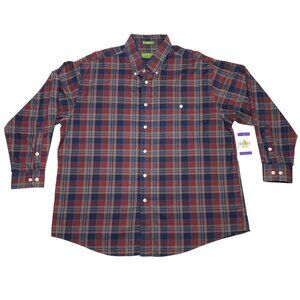 Orvis Mens XXL Long Sleeve Red Blue Plaid Button Down Shirt Preppy Lumberjack